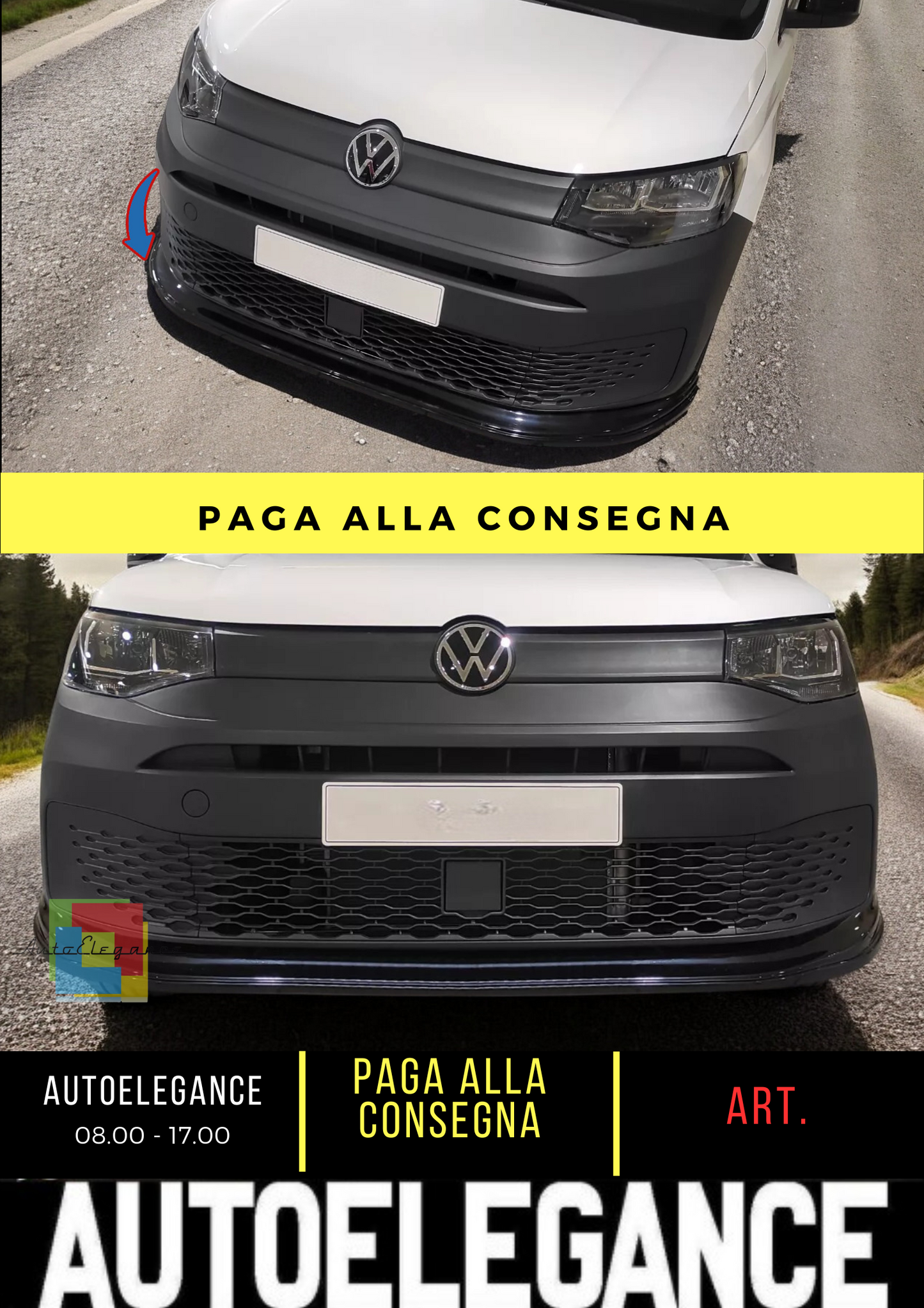 🔥SPLITTER ANTERIORE ADATTO PER VW CADDY MK5 (2021-) NERO LUCIDO ABS🔥
