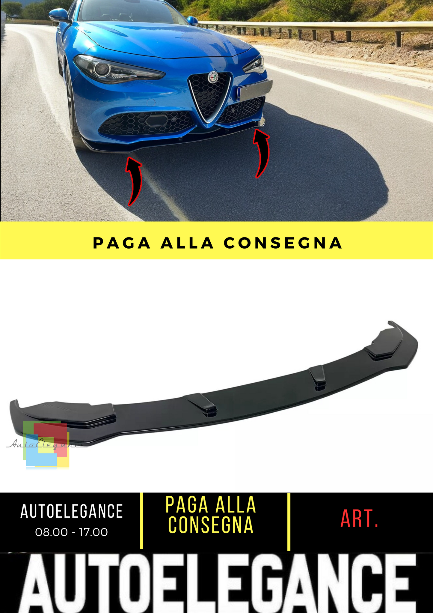 🔥SPLITTER ANTERIORE ADATTO PER ALFA ROMEO GIULIA VELOCE NERO LUCIDO ABS🔥