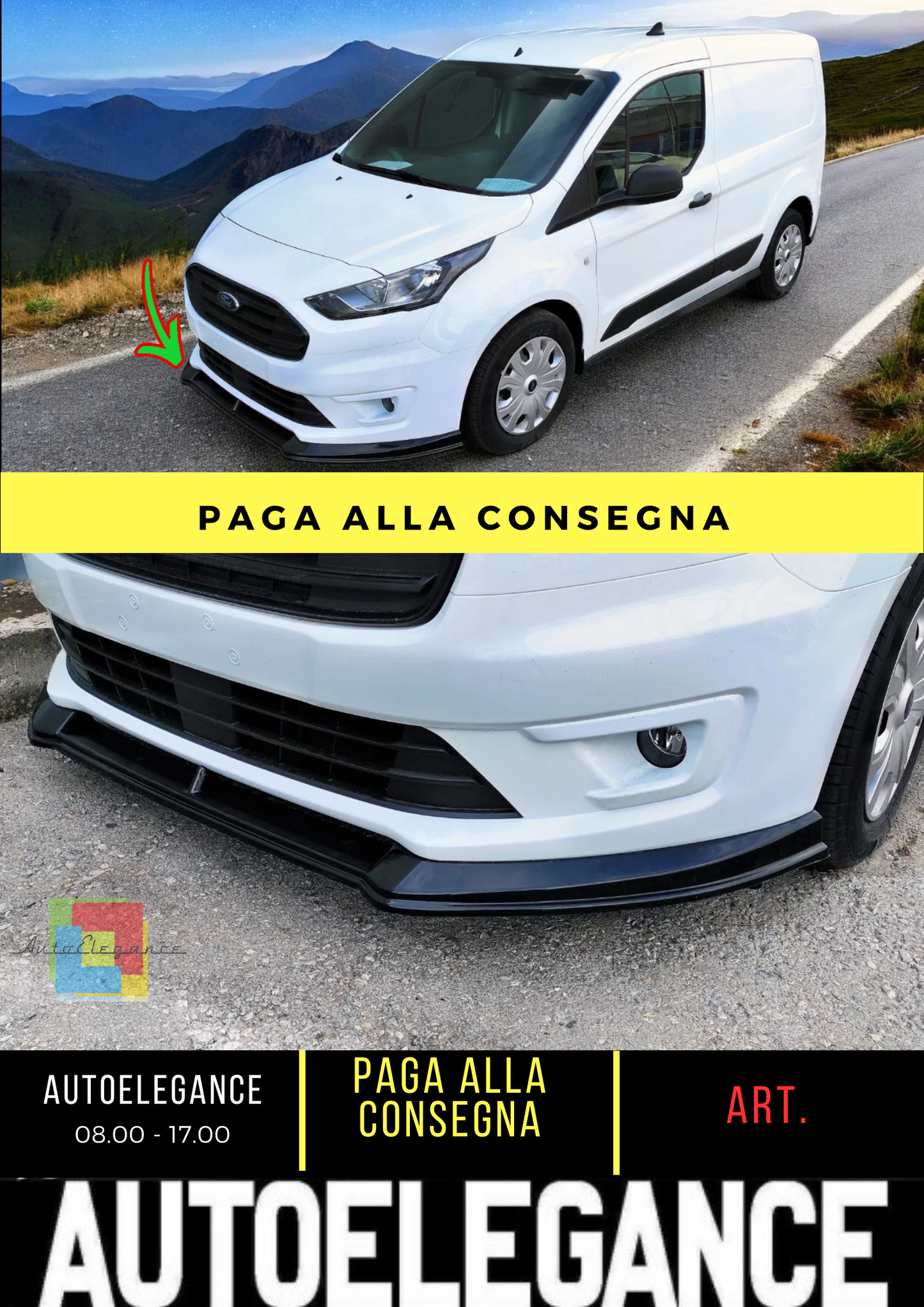 🔥SPLITTER ANTERIORE PER FORD TRANSIT CONNECT FACELIFT (2019-) NERO LUCIDO ABS🔥