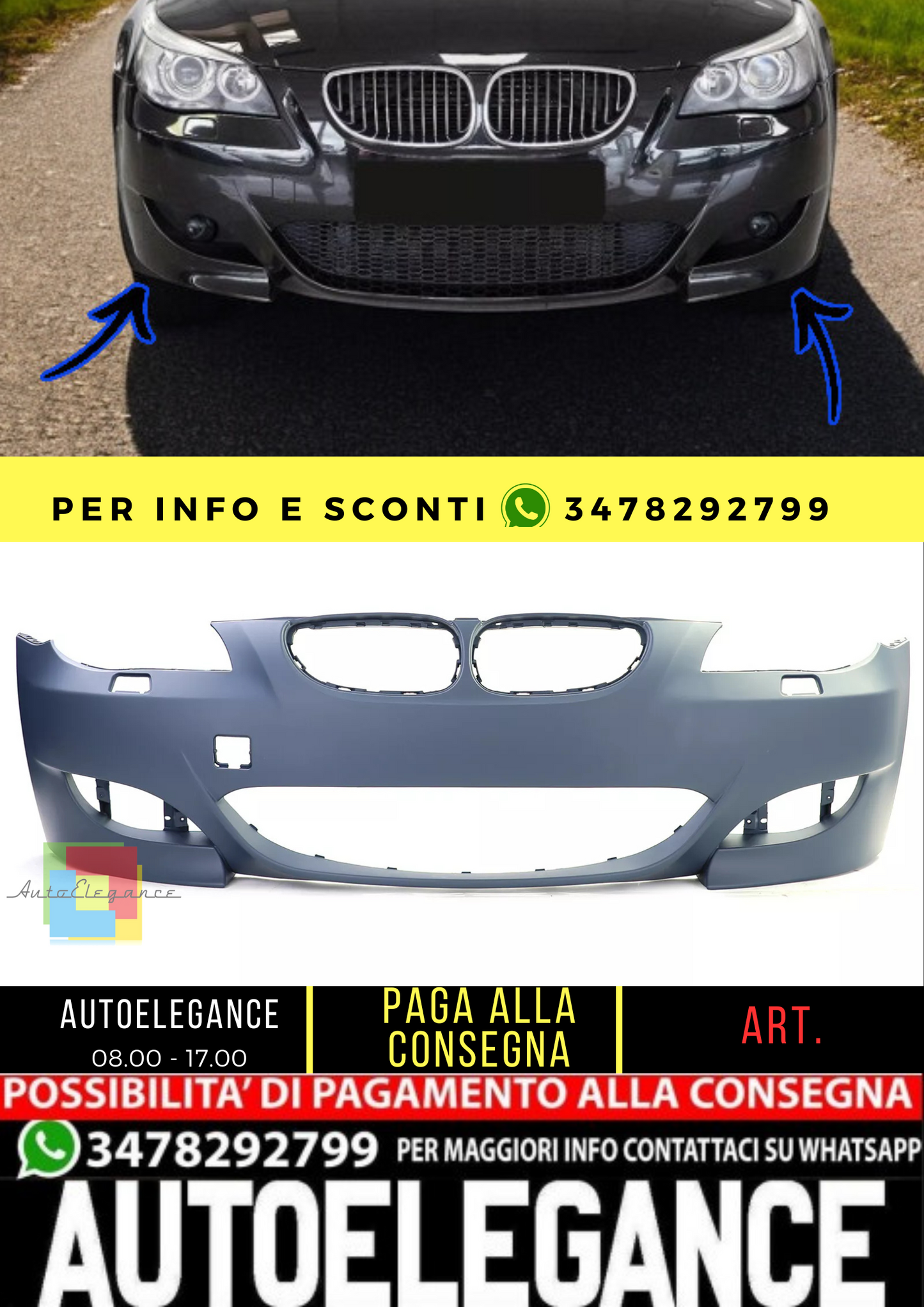 🔥Il paraurti sportivo con ABE + accessori si adatta alla serie 5 BMW E60 E61 🔥