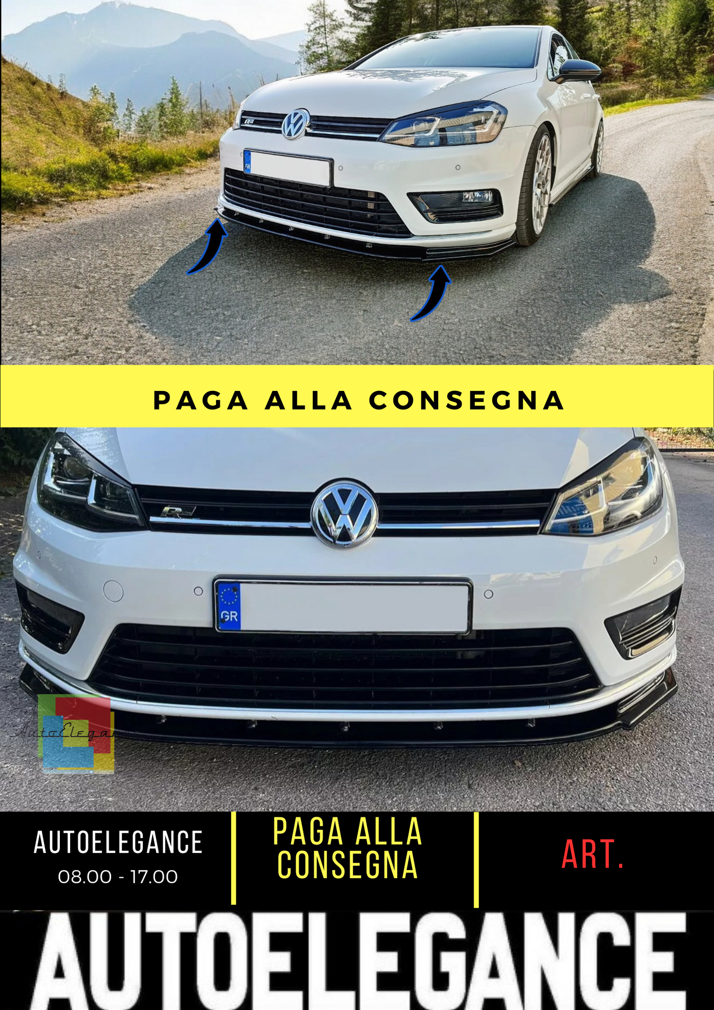 💕FRONT SPLITTER SUITABLE FOR VW GOLF MK7 R / R-LINE GLOSSY BLACK ABS💕
