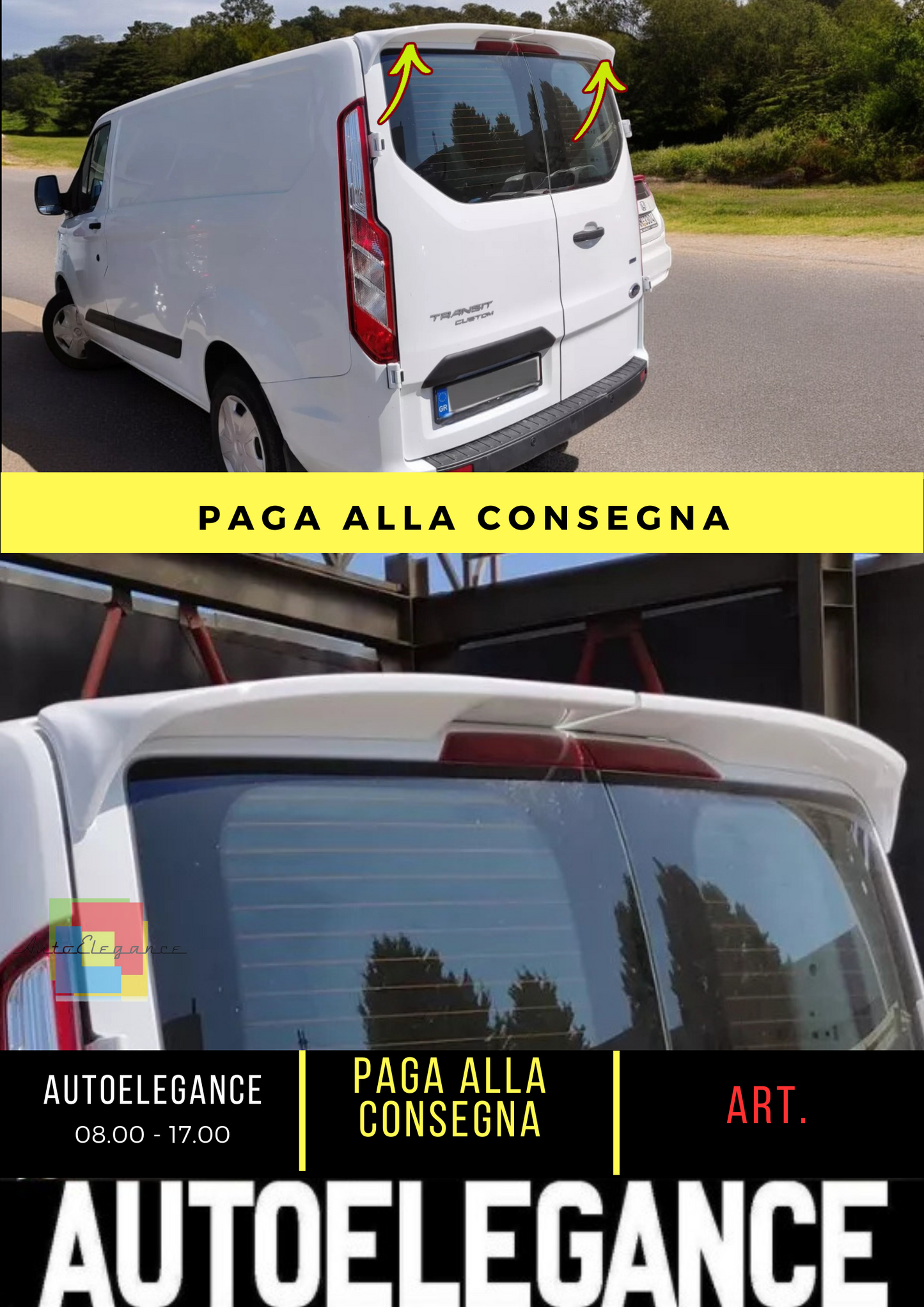 🔥SPOILER TETTO ALETTONE POSTERIORE 2 PORTE PER FORD TRANSIT CUSTOM (2012-)🔥