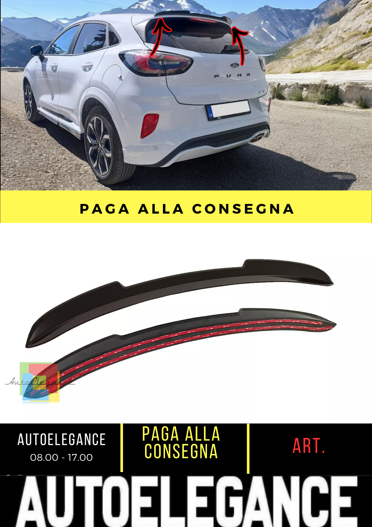 🔥SPOILER TETTO  ESTENIONE ADATTO PER FORD PUMA ST-LINE (2019-) ABS🔥