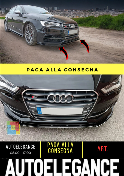 💕SPLITTER ANTERIORE ADATTO PER AUDI S3 /A3 S-LINE 8V 3/5DOORS NERO LUCIDO ABS💕