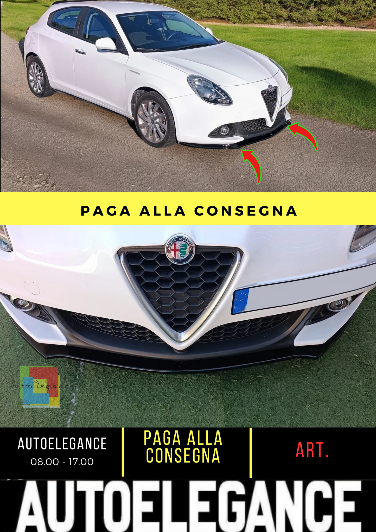 💕SPLITTER ANTERIORE ADATTO  PER ALFA ROMEO GIULIETTA FACELIFT NERO LUCIDO ABS💕