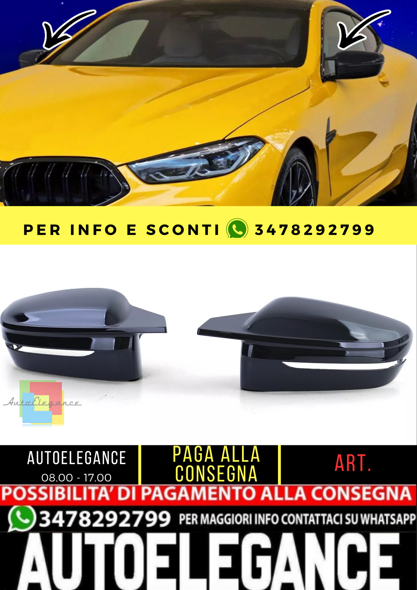 🔥Cappelli specchietti neri lucidi per sostituire BMW Serie 8 G14 G15 G16 dal 18🔥
