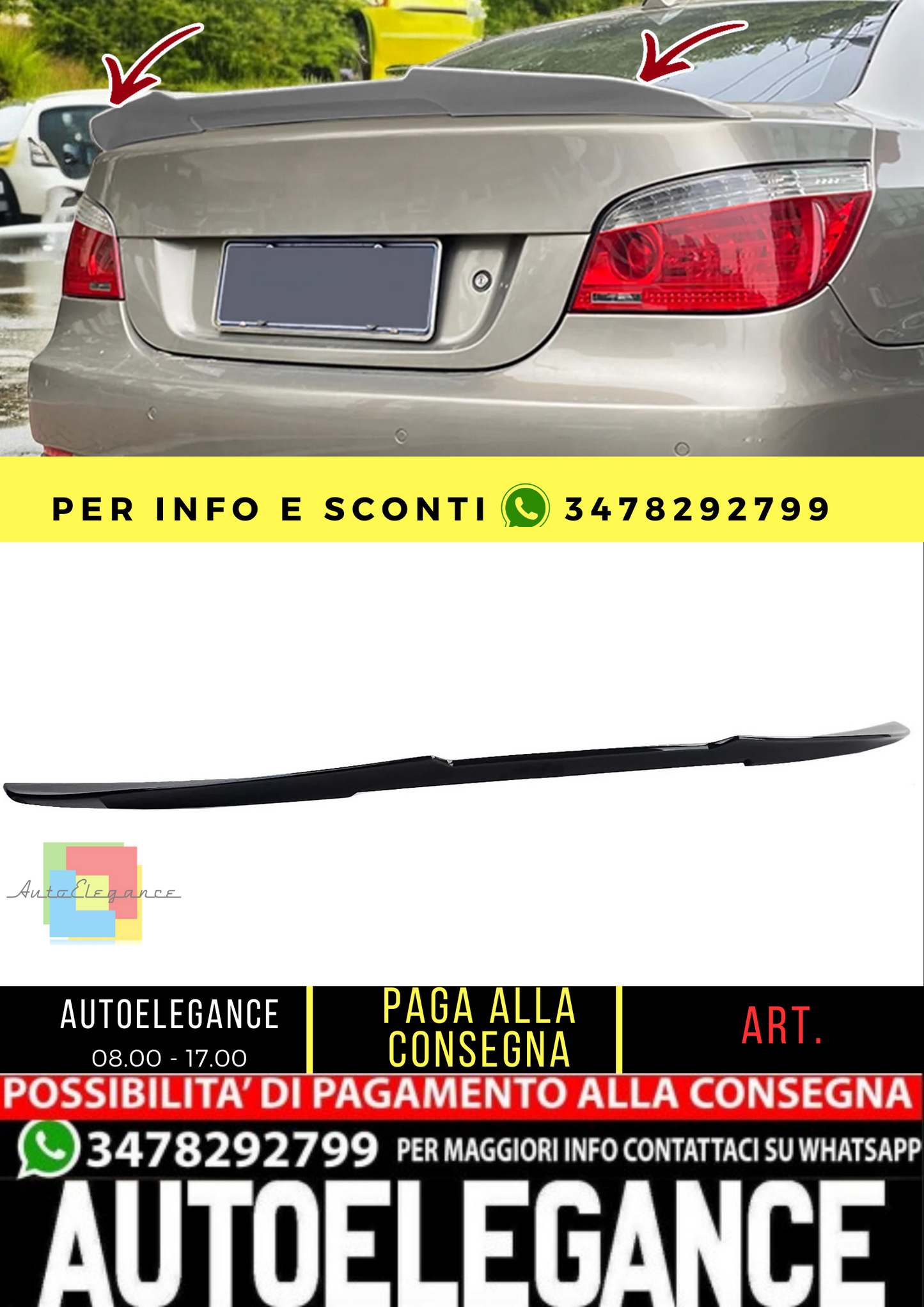 🔥Spoiler posteriore Ducktail nero lucido per BMW Serie 5 E60 berlina 03-10🔥