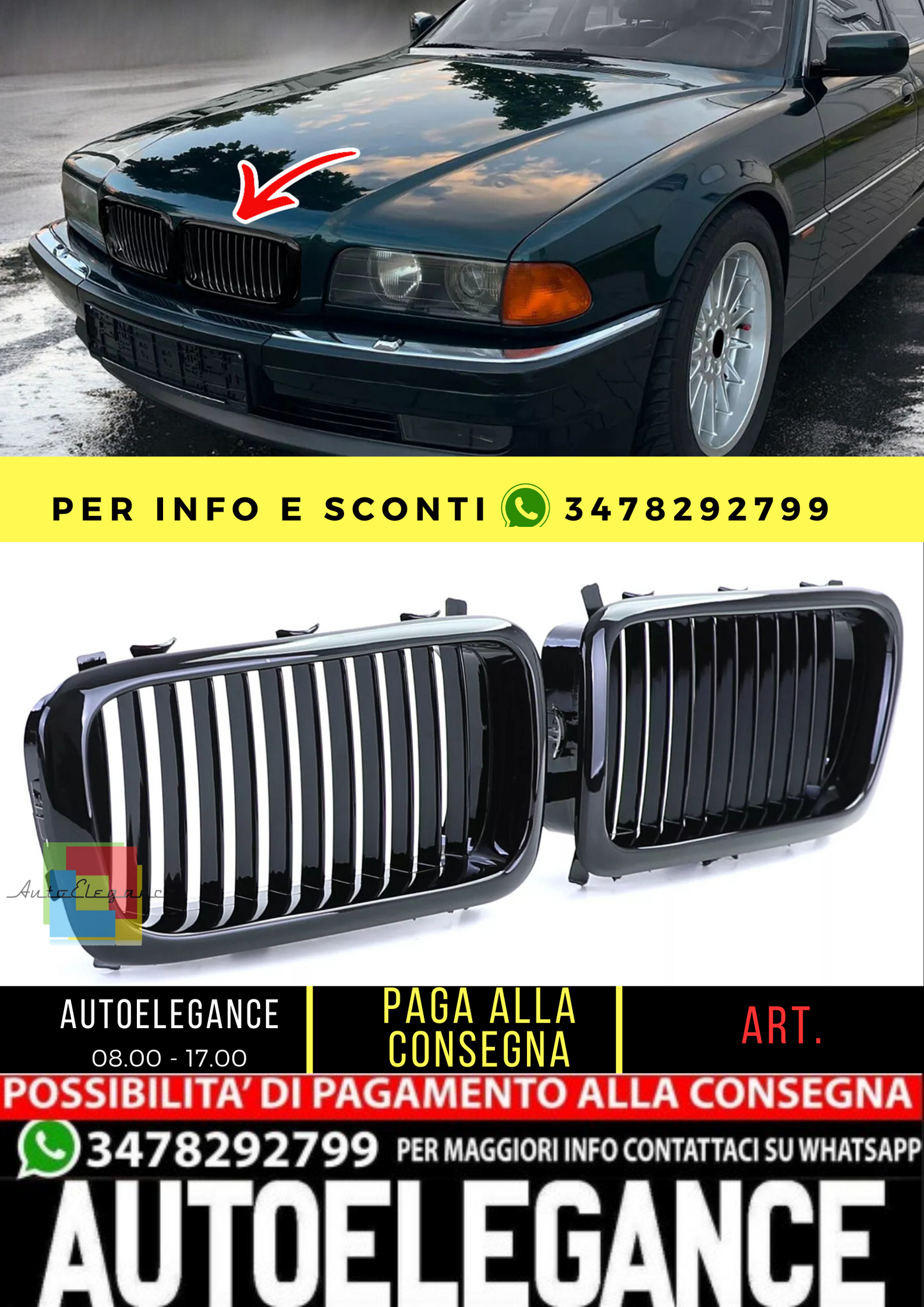 🔥Griglia del radiatore sportiva performance nera lucida per BMW Serie 7 E38🔥