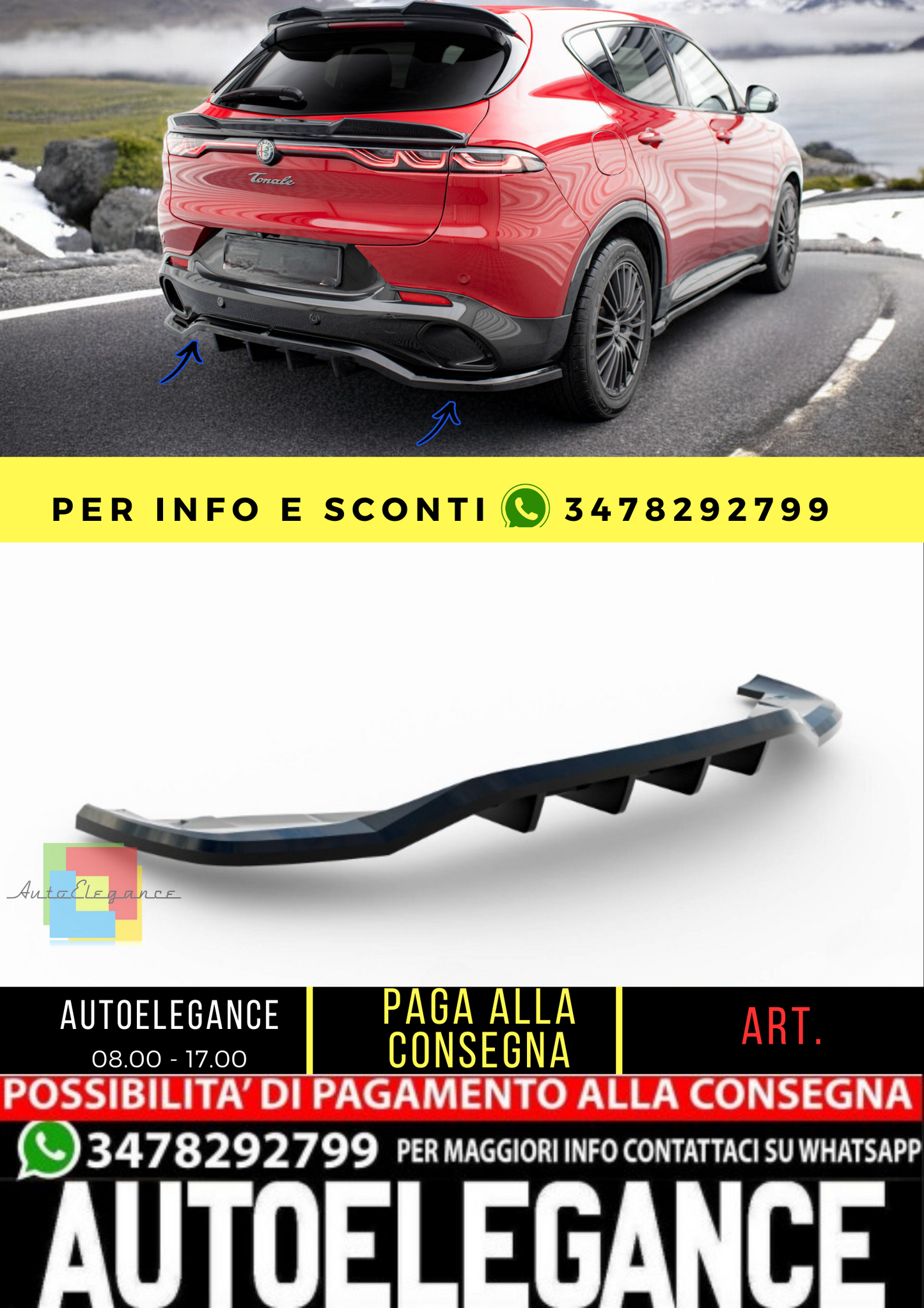 🔥Splitter posteriore (con barre verticali) Alfa Romeo Tonale Mk1🔥