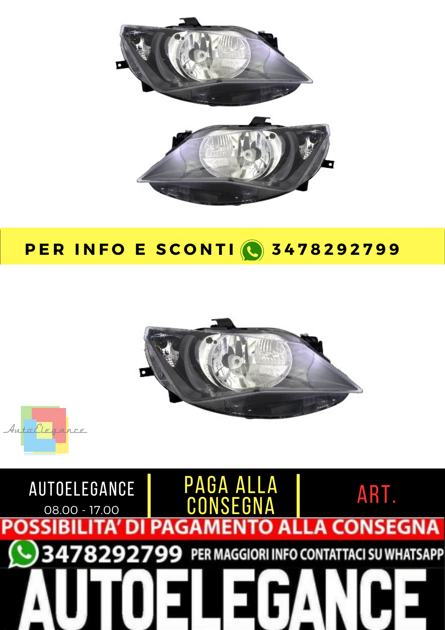 🔥Set fari per Seat Ibiza 4 6J 2012- Attuatore LWR singolo H4 nero🔥