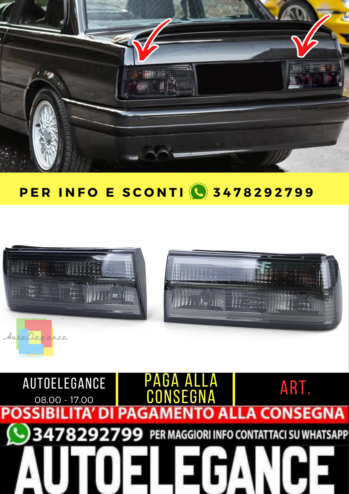 🔥Fanali posteriori in vetro trasparente fumé nero adatti per BMW Serie 3 E30 Facelift🔥