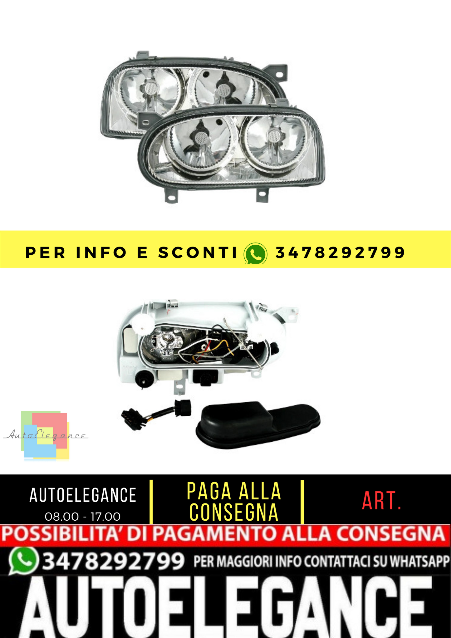 🔥Set fari per VWGolf3 III all91-97 in vetro trasparente cromato H7 alogeno LWR