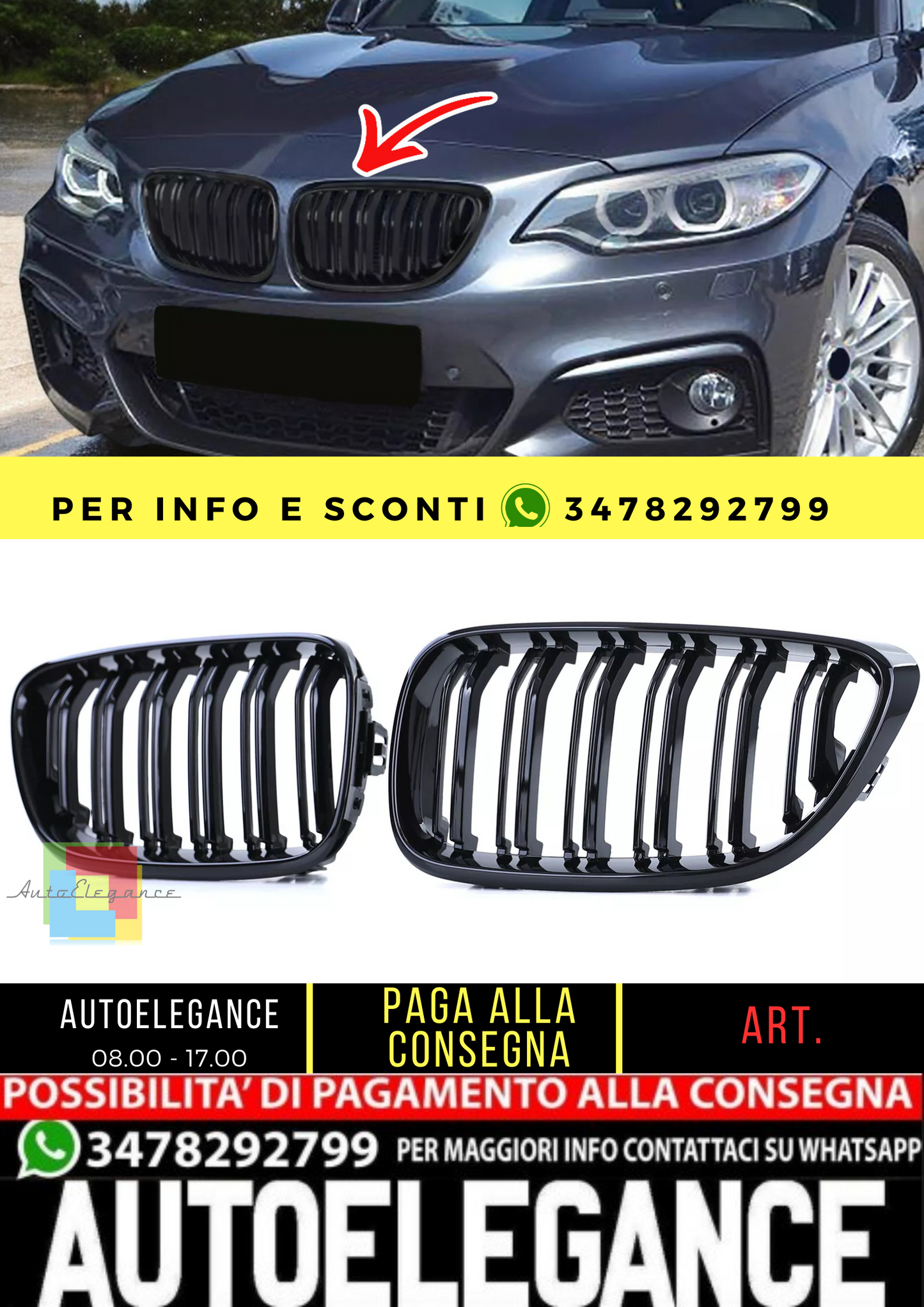 🔥Griglia della griglia del radiatore sportiva a doppia barra per BMW Serie 2 F22 F23 14-16🔥