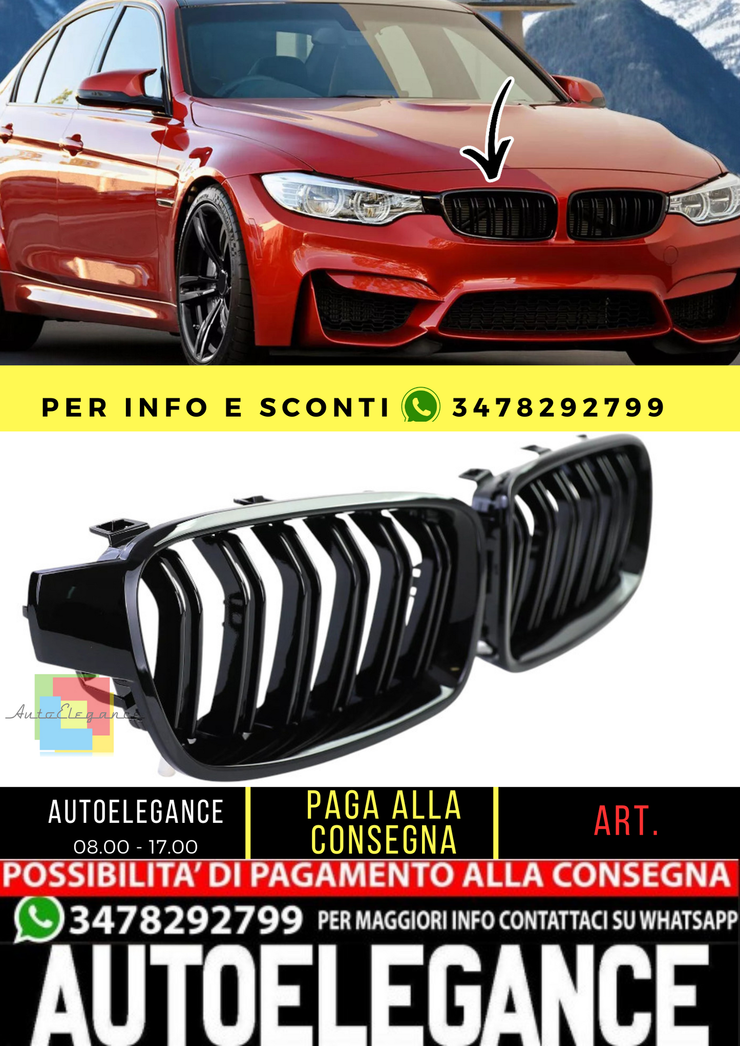 🔥Griglia radiatore sportiva doppia barra nera lucida per BMW F30 F31 11-19🔥