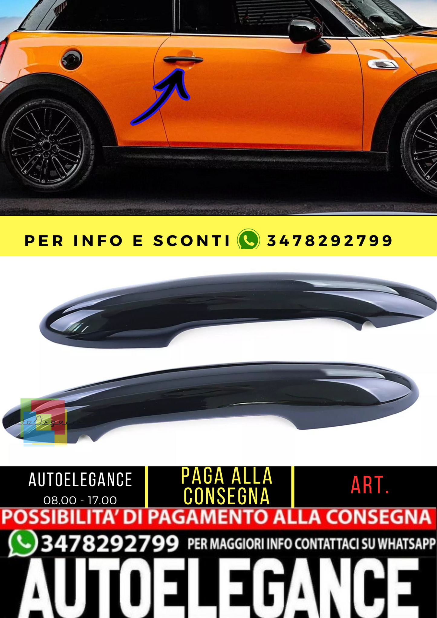 🔥Copri maniglia portiera nera lucida perMini F55 F56 F57senza accesso comfort🔥