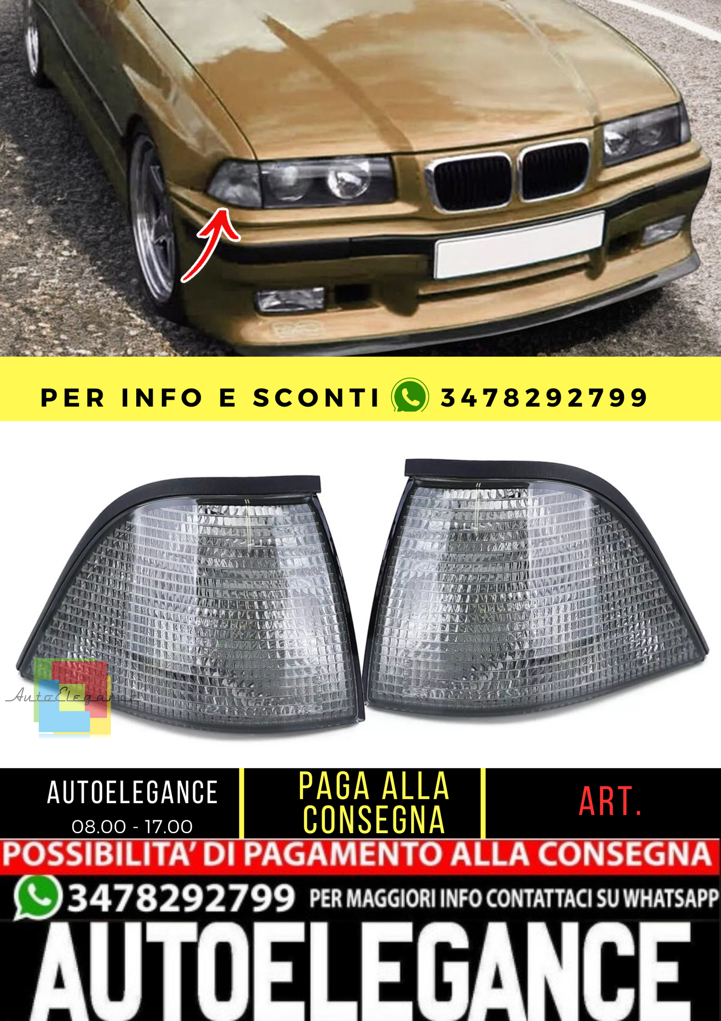 🔥Coppia frecce nere fumé per BMW Serie 3 E36 Coupé Cabriolet 91-99🔥