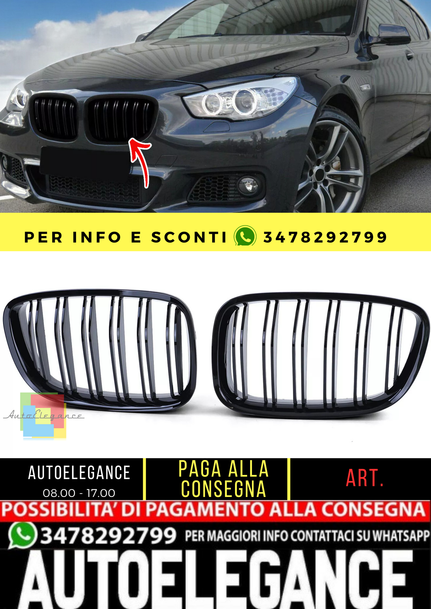 🔥Griglia del radiatore sportiva a doppia barra lucida per BMW Serie 5 GT F07🔥