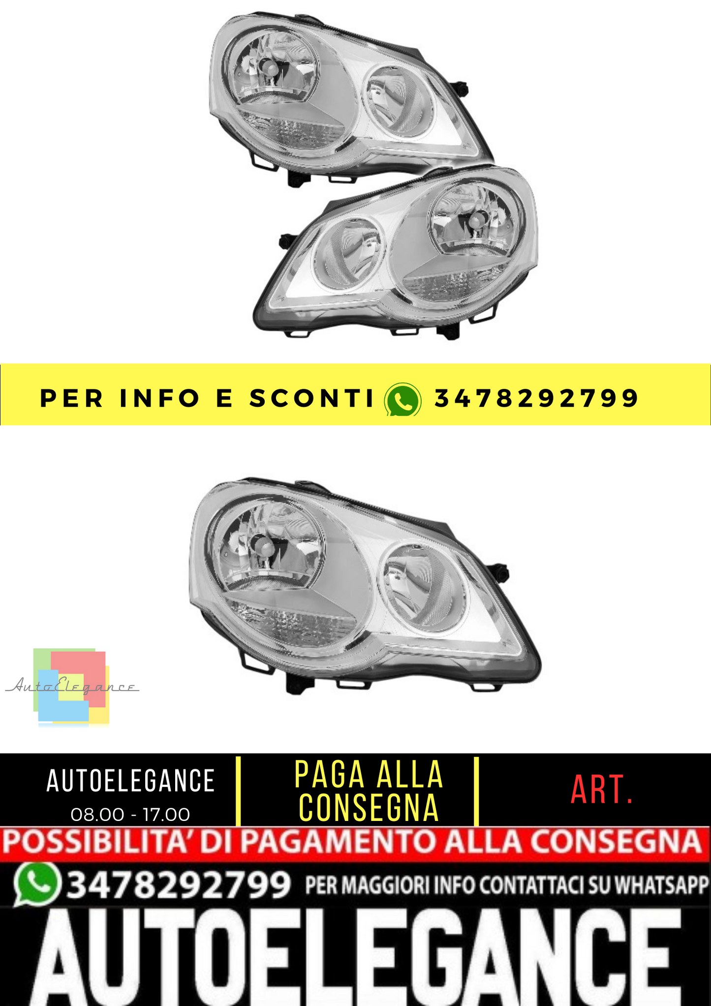 🔥Set fari per VW Polo 9N 2005-12 H1 H7 LWR attuatore cromato alogeno 🔥