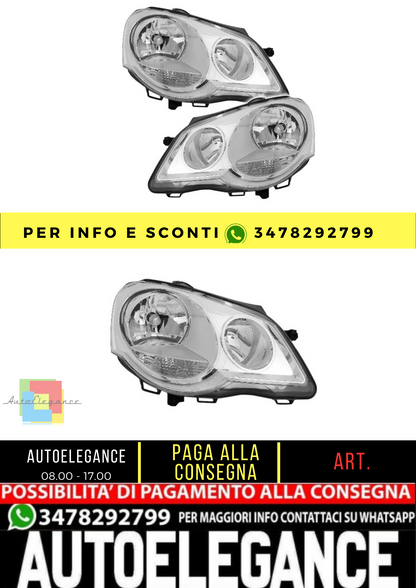 🔥Set fari per VW Polo 9N 2005-12 H1 H7 LWR attuatore cromato alogeno 🔥