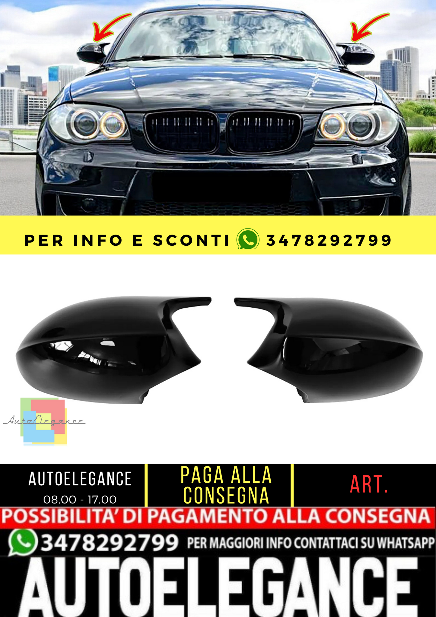 🔥Cappucci specchietti ricambio nero lucido per BMWE81E82E87E88 pre-restyling🔥