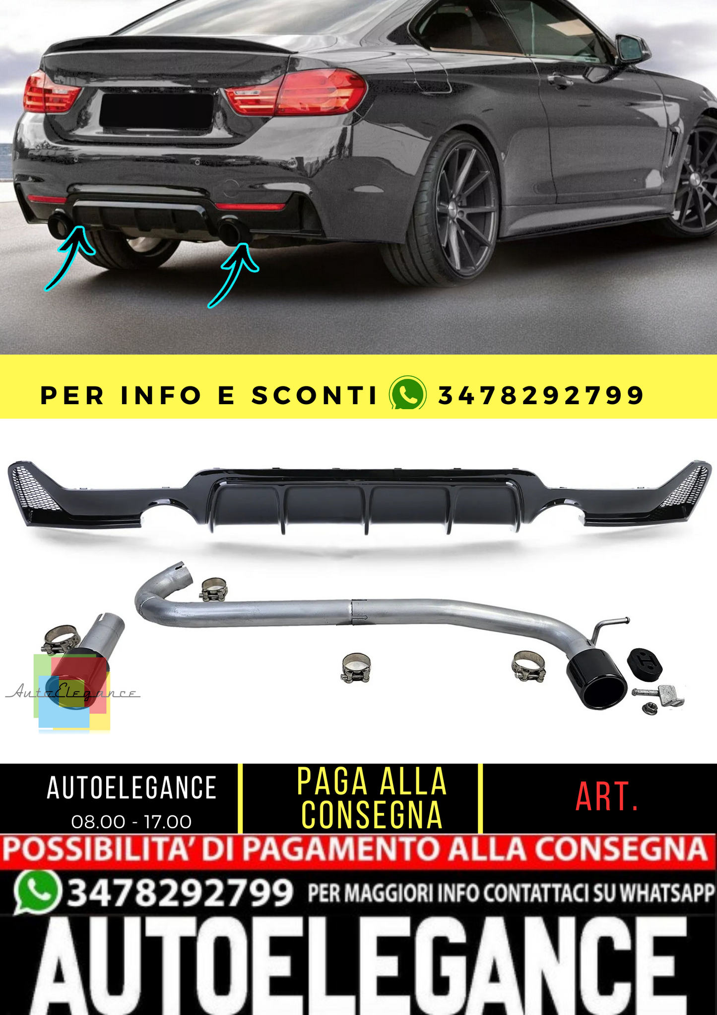 🔥Diffusore posteriore lucido + terminale di scarico 440 per BMW F32 F33 F36 425 428 430🔥