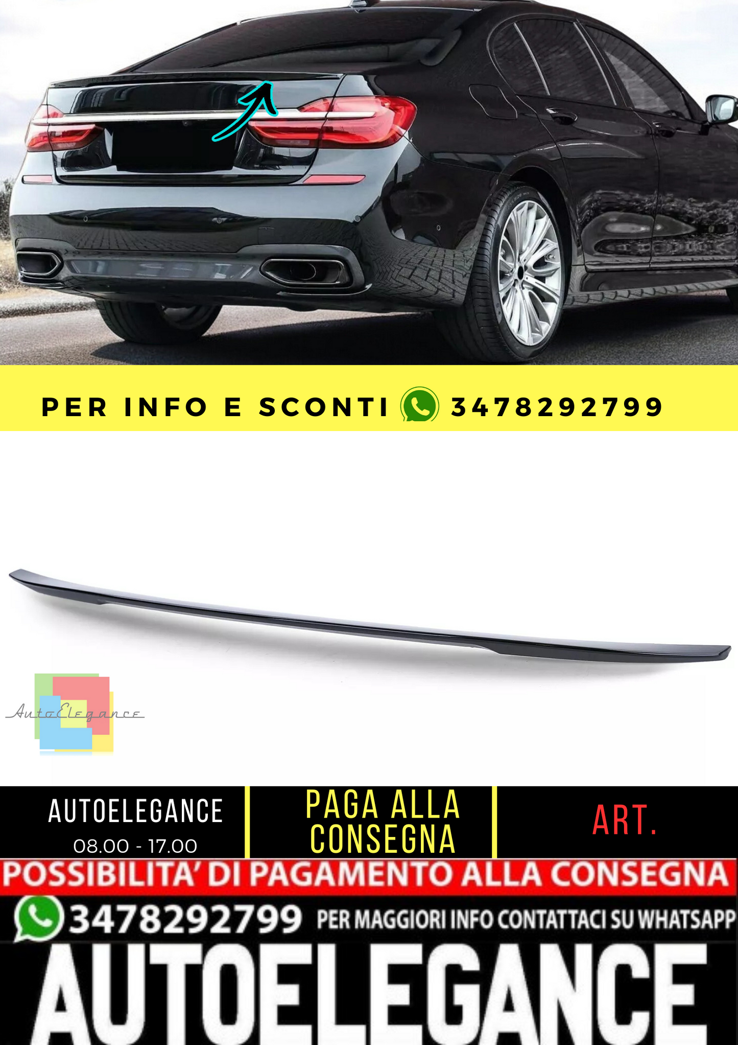 🔥Sport spoiler posteriore nero lucido con ABE per BMW Serie 7 G11 G12 14-17🔥