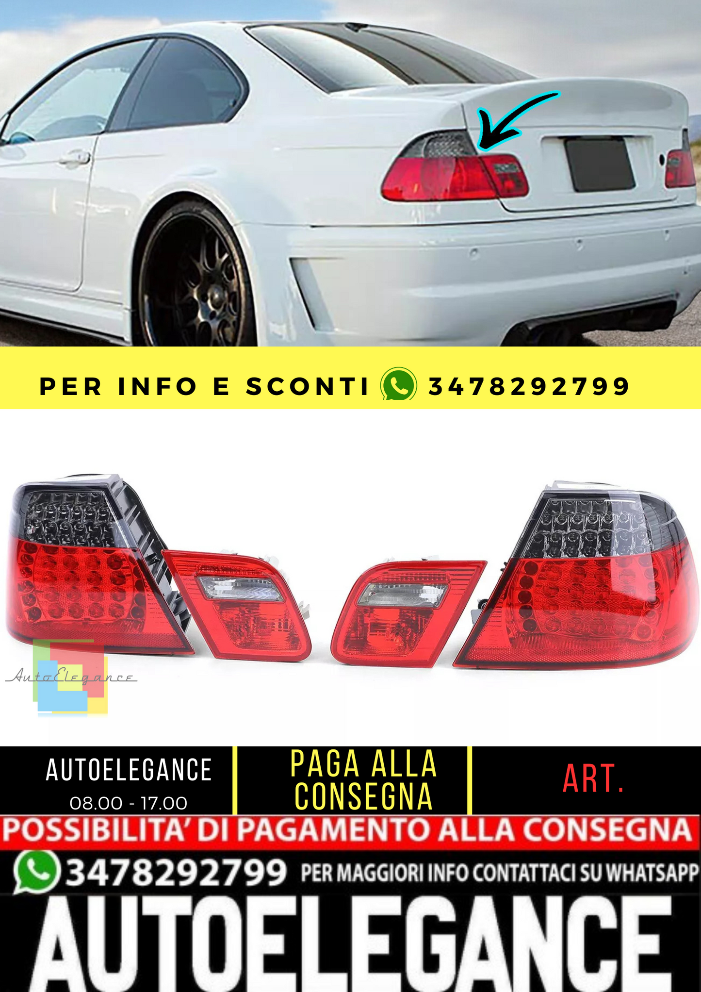 🔥 Fanali posteriori a LED rosso nero look restyling per BMW Serie 3 E46 Coupé🔥