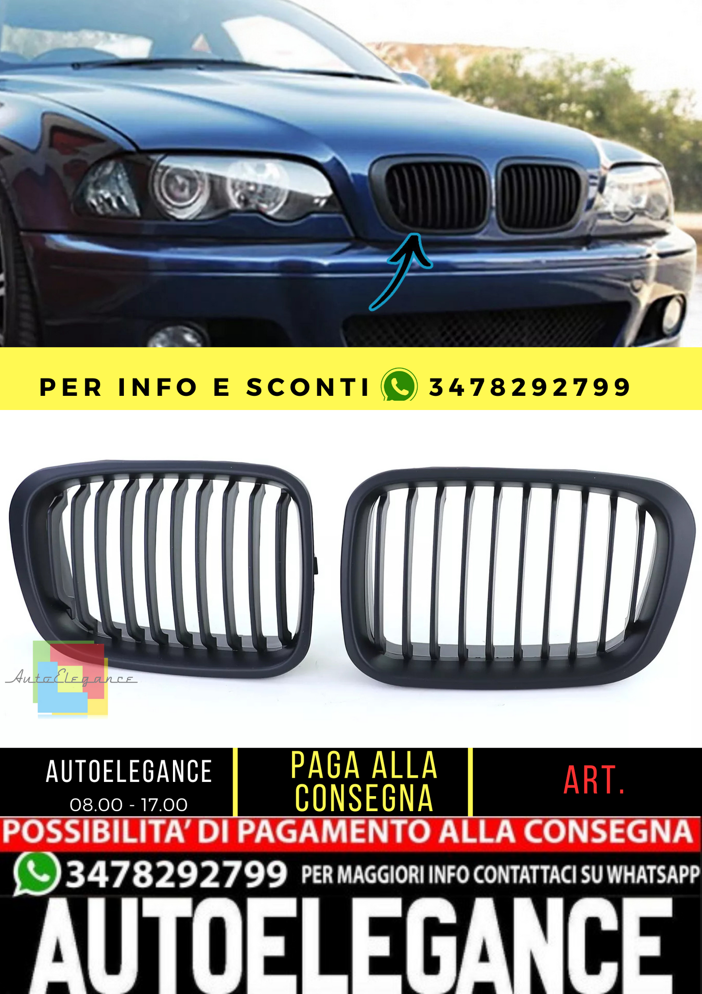 🔥Griglia del radiatore sportiva performance opaca per BMWSerie3 E46 Limousine🔥