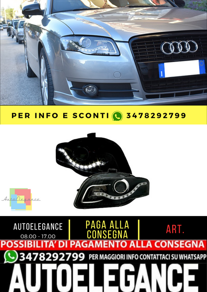 🔥Set fari neri per Audi A4 B7 con ottica luce di marcia diurna a LED BAR🔥