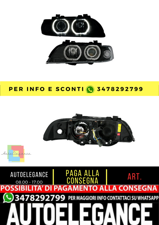 🔥Set fari Angel Eyes per serie 5 BMW E39 1995-2000 V2 anelli LED neri H7🔥