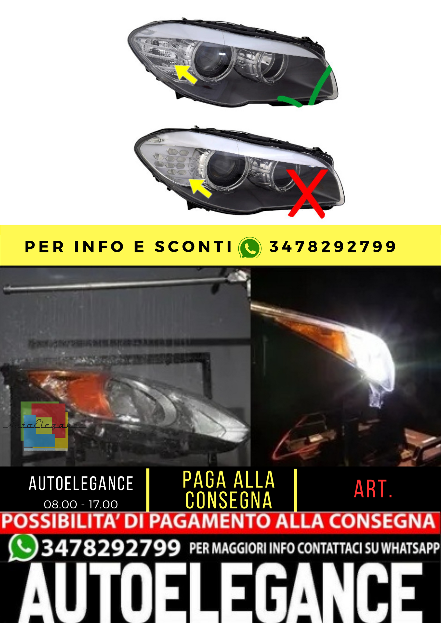 🔥Faro destro per serie 5 BMW F10 F11 2009-2013 H7 alogeno Angel Eyes LED LWR🔥