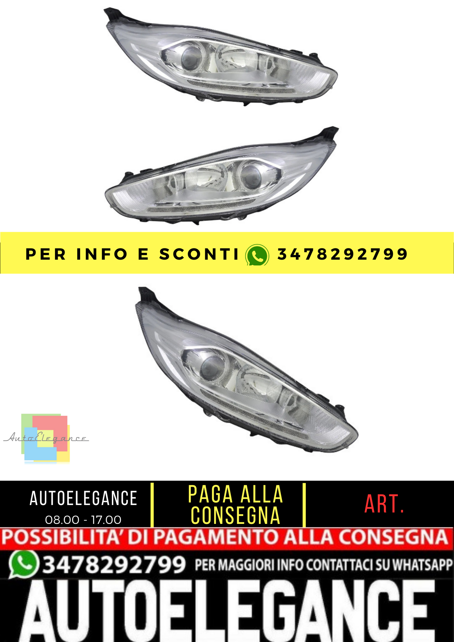 🔥Set fari per Ford Fiesta MK7 2012- DRL H1 H7 LWR attuatore cromato🔥