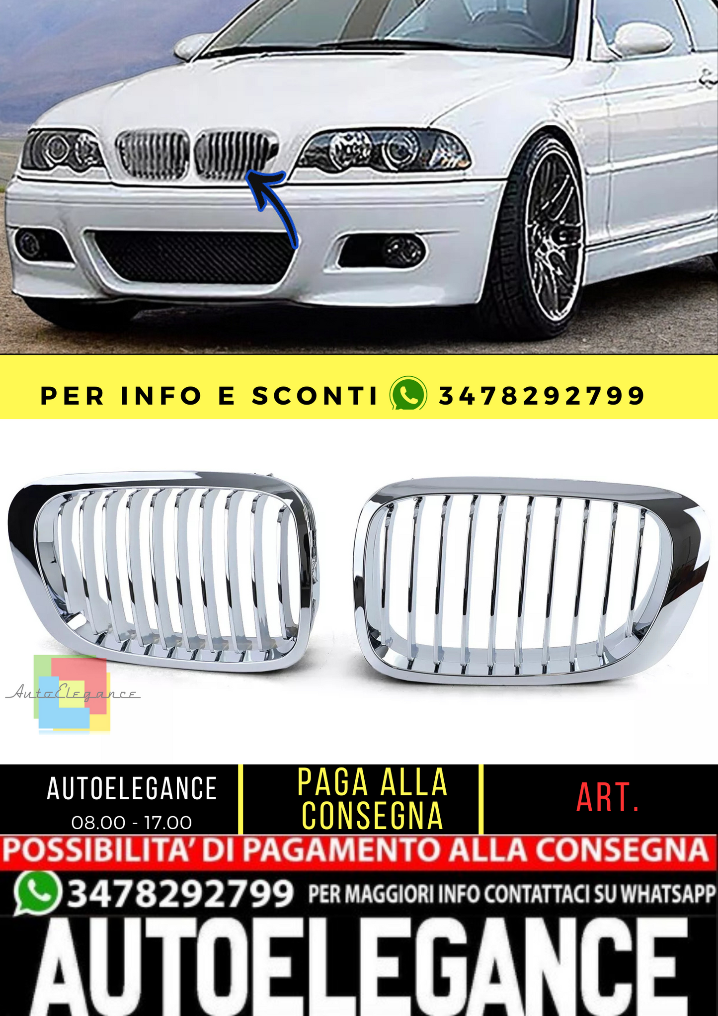 🔥Griglia del radiatore sportiva cromata per serie3 BMW E46 Coupé Cabrio 99-03🔥