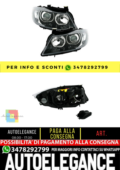 🔥Set fari angel eye per BMW E90 E91 anno 05-08 anello LED bianco nero🔥