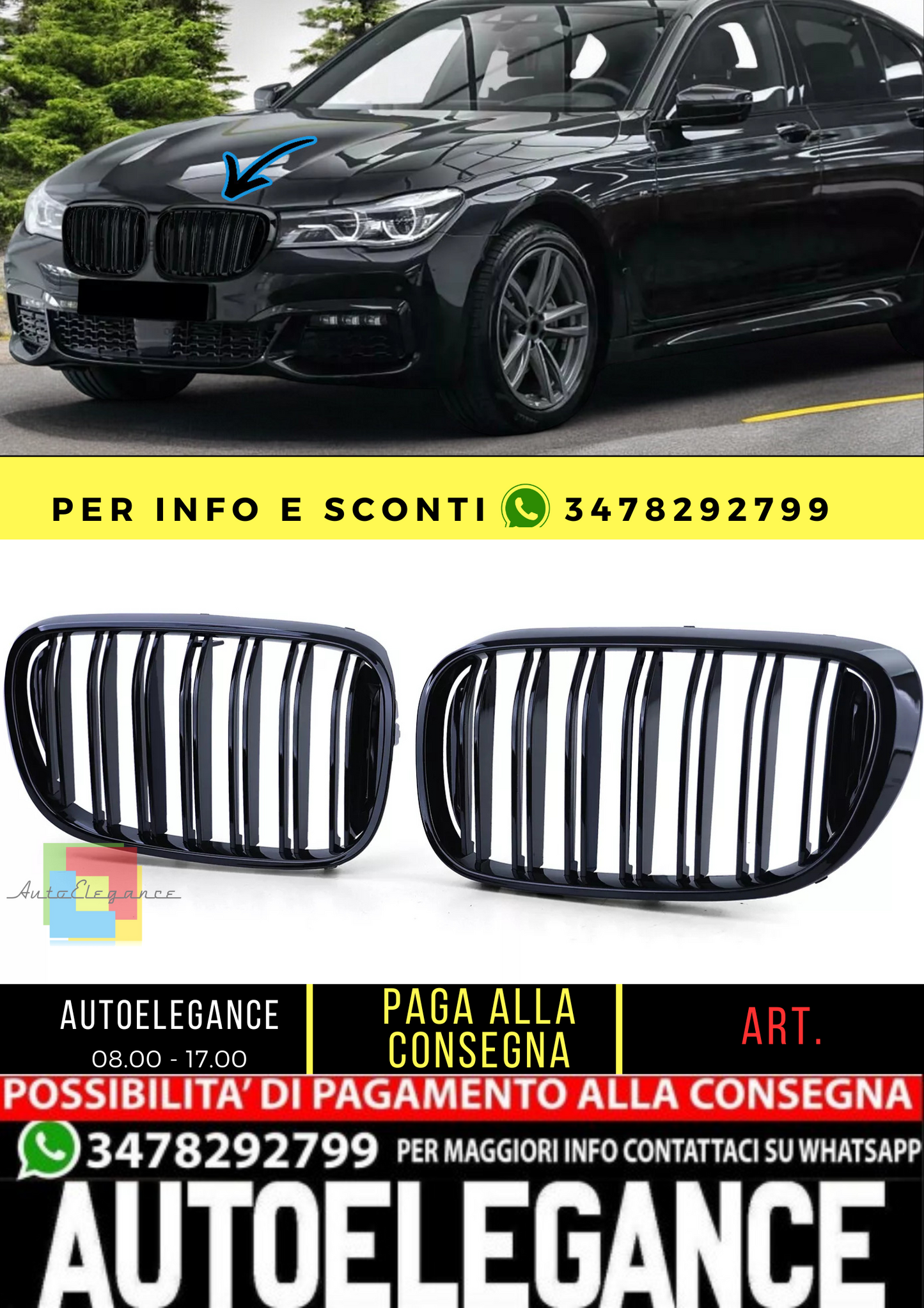 🔥Griglia del radiatore sportiva a doppia barra lucida per BMW G11Serie7 15-19🔥