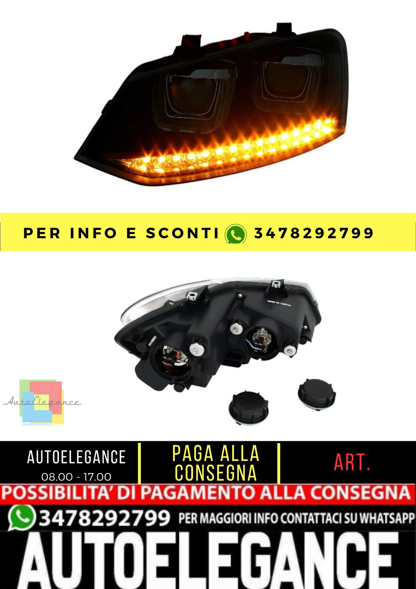 🔥Set fari per VW Polo 6R / 6C con striscia rossa U-Tube LED🔥