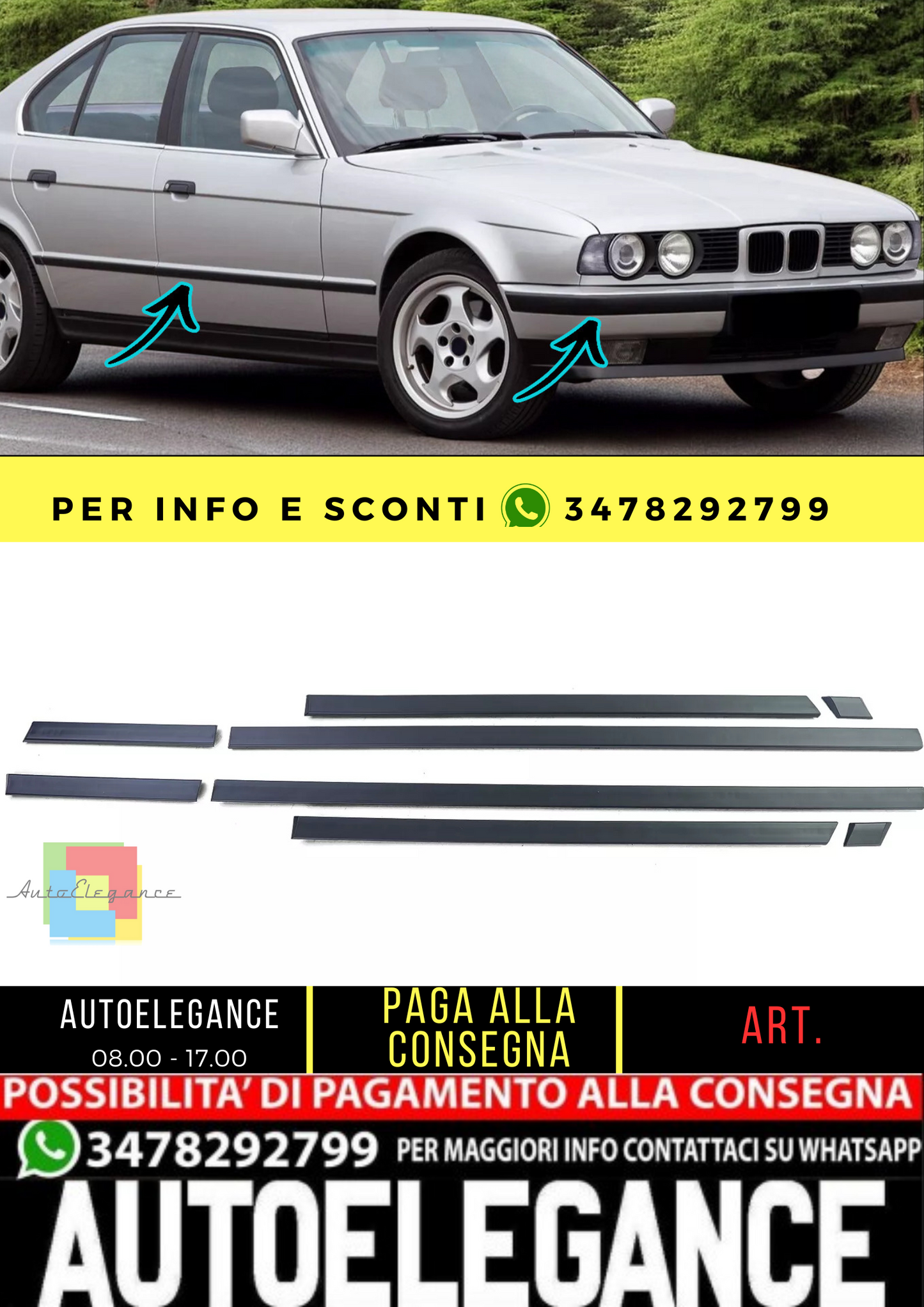 🔥Set di modanature per paraurti, set di 8 pezzi per BMW Serie 5 E34 88-96🔥