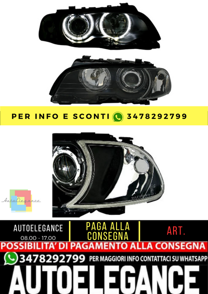 🔥LED Angel Eyes Headlights for BMW E46 Coupe Convertible Year 1999-2003 Black🔥