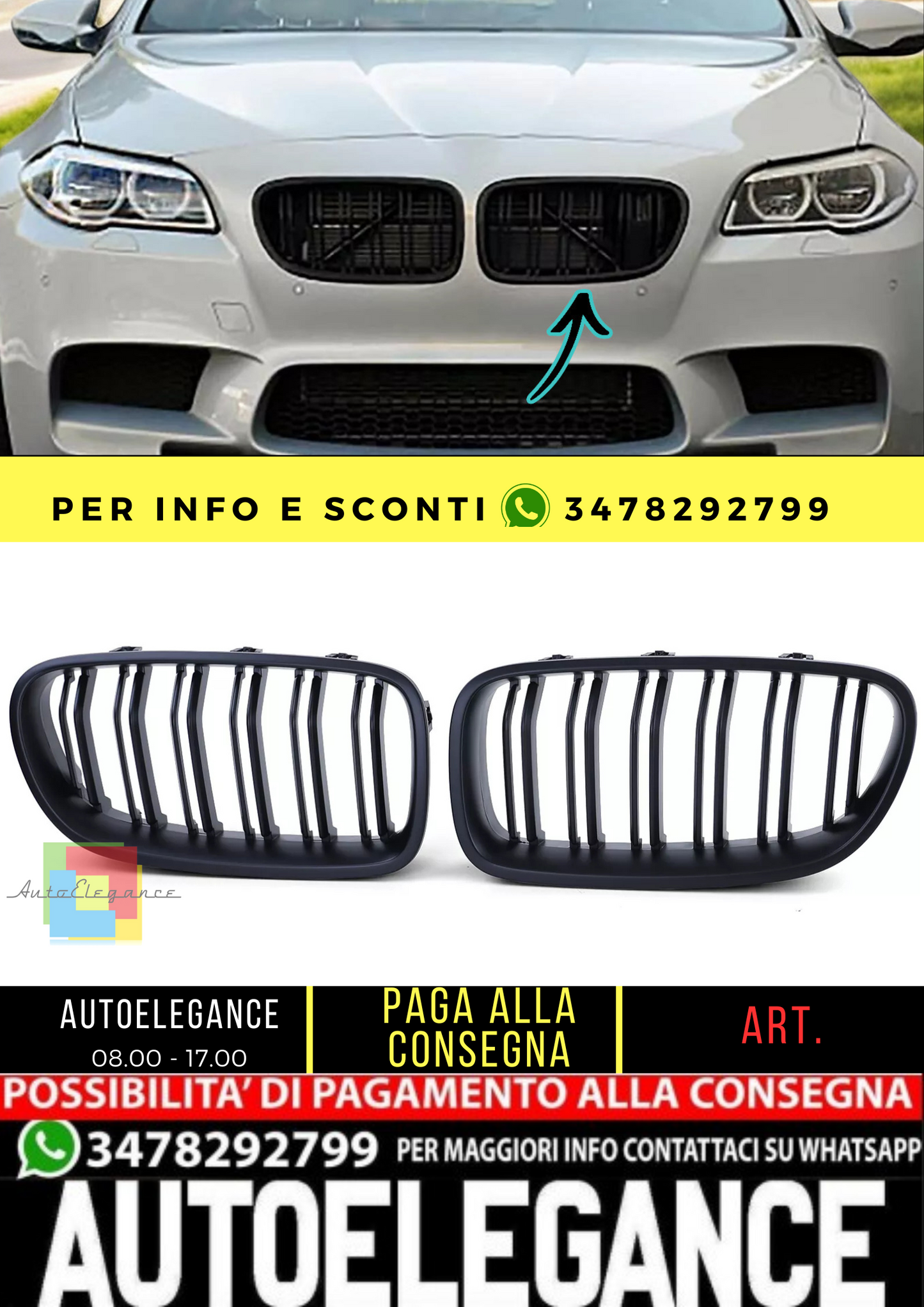 🔥Griglia radiatore sportiva doppia barra performance opaca per BMW F10 F11 10-17🔥