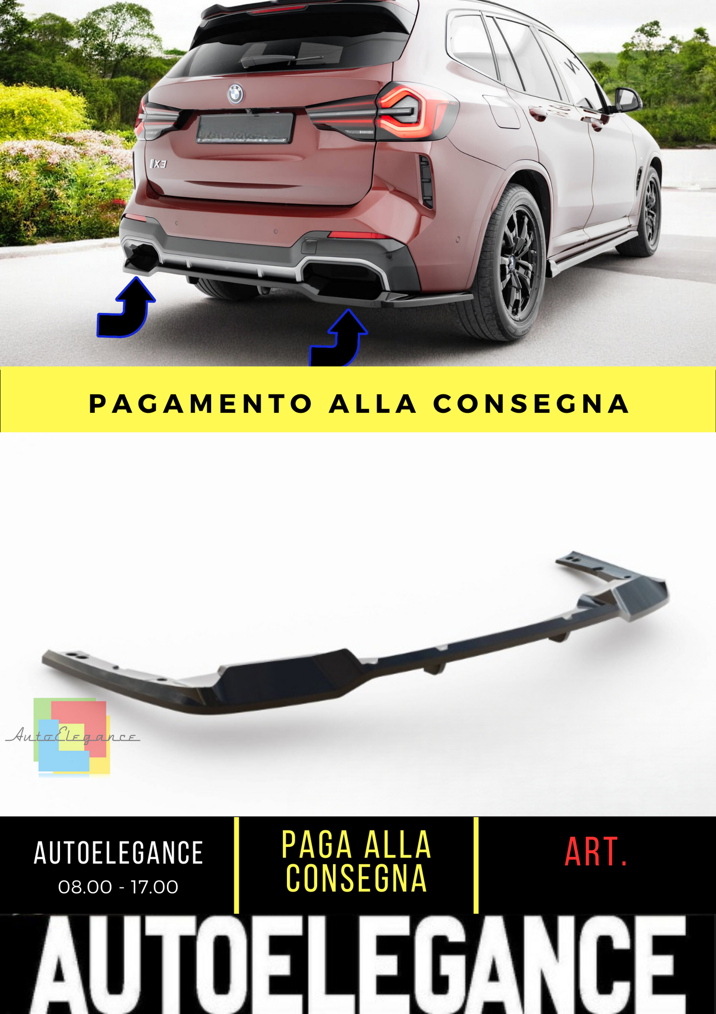 ⭐Splitter posteriore (con barre verticali) BMW iX3 M-Pack G08 Facelift⭐