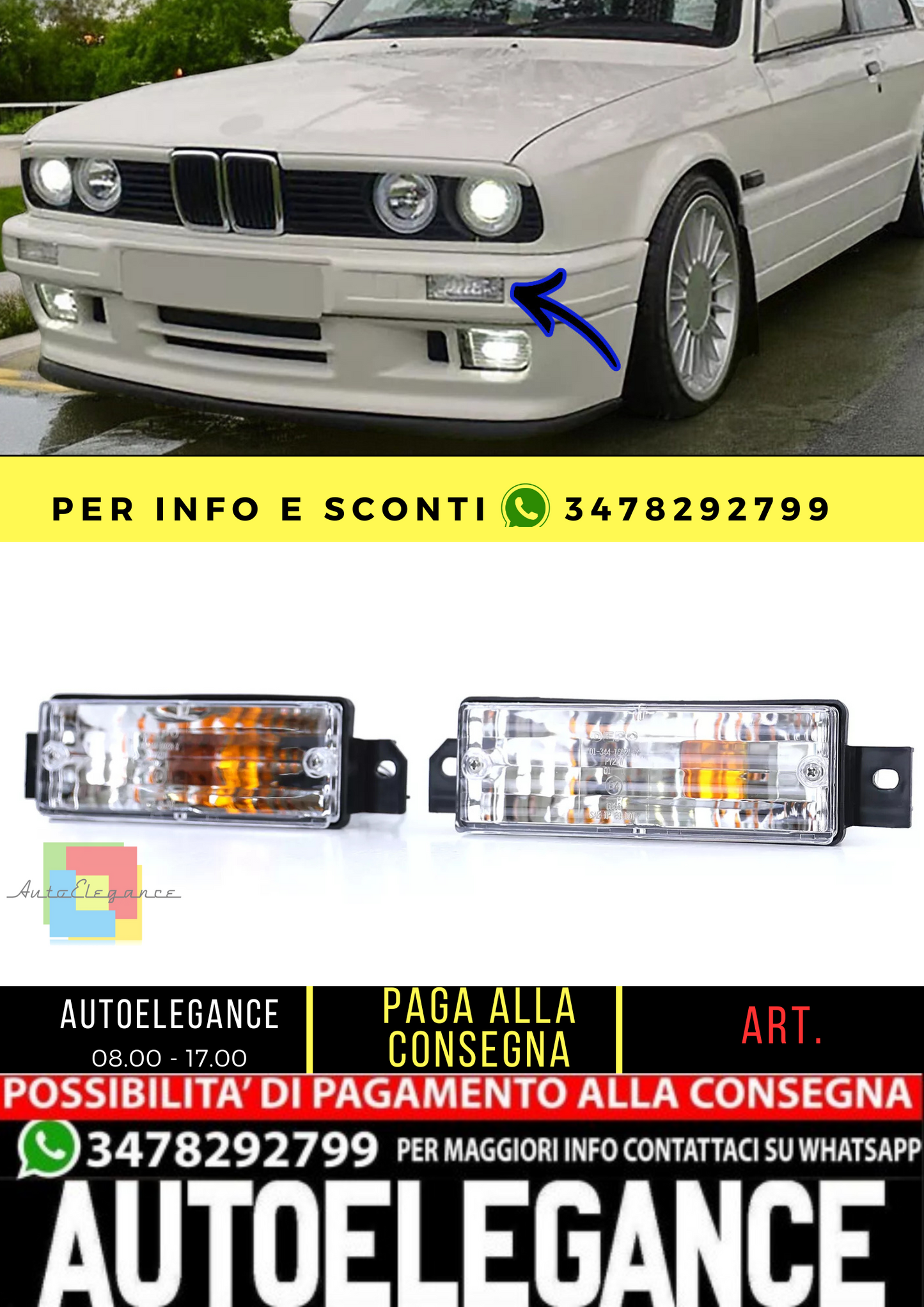 🔥Freccia in vetro trasparente bianco con luce di posizione e lampadine per BMW SERIE 3 E30🔥