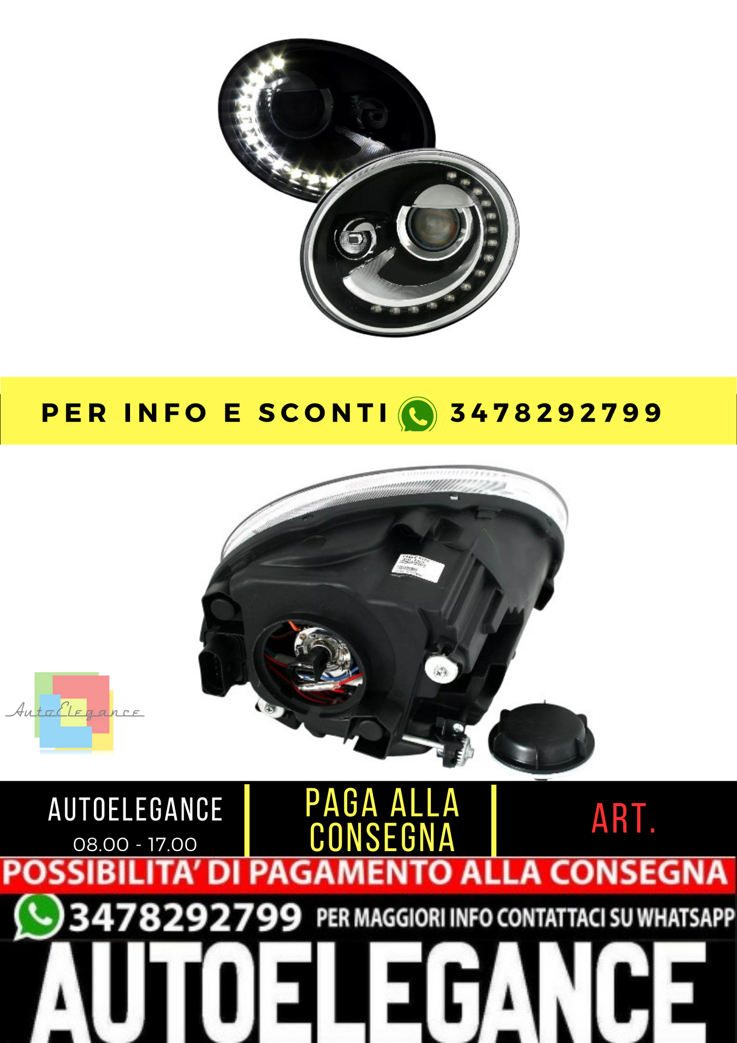 🔥Set fari con luci di marcia diurna a LED per VW Beetle 5C2011 Ottica Eagle Eyes Xenon🔥