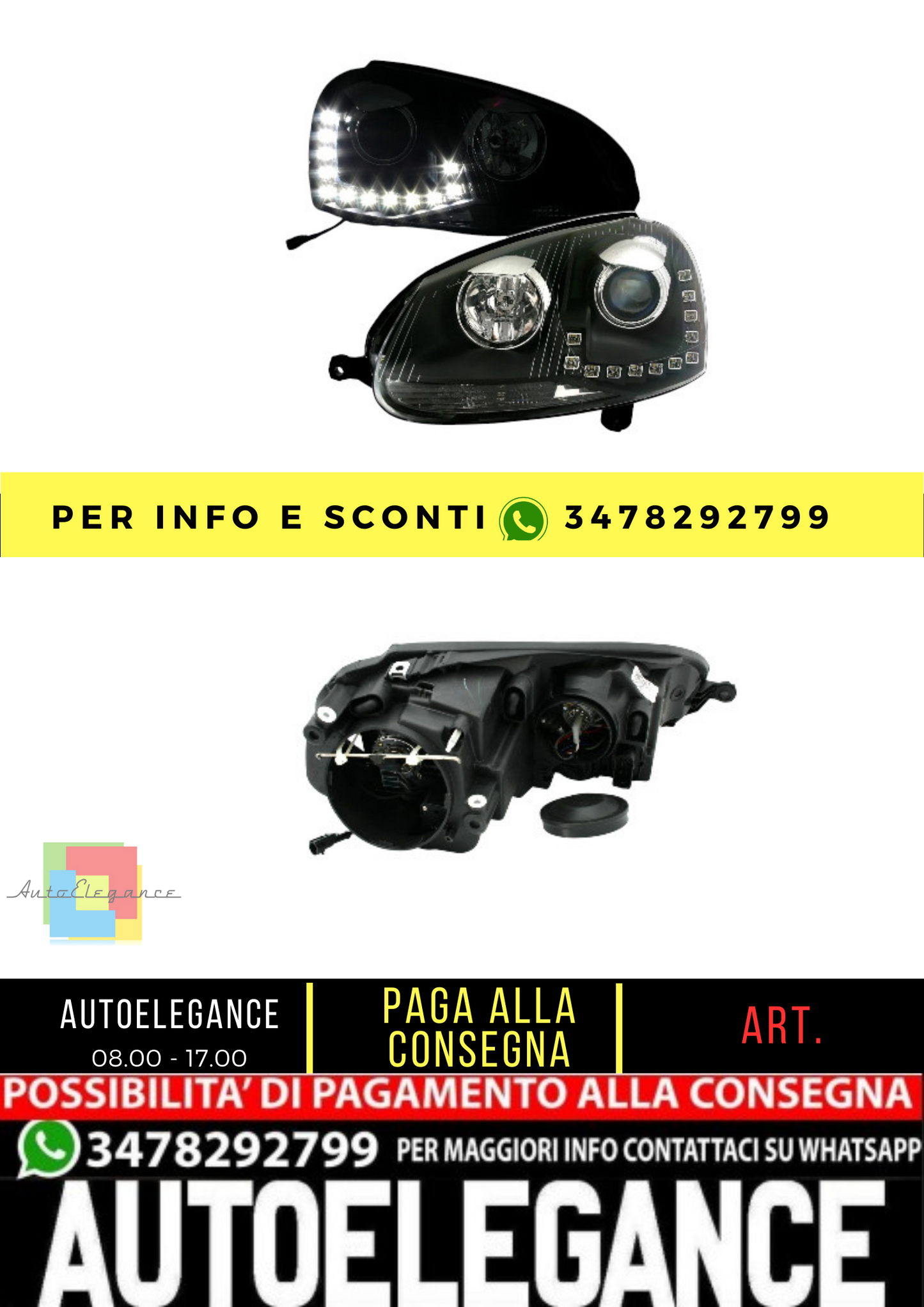 🔥Set fari per VW Golf 5 + Jetta 3 in nero con luci di marcia diurna a LED TFL DRL🔥