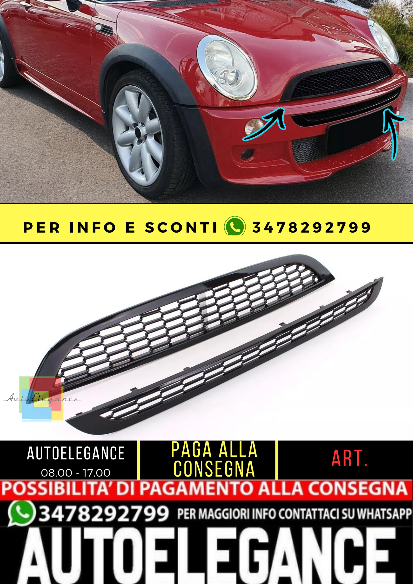 🔥Set griglia radiatore sportiva per cofano + paraurti per Mini R50 R53 One Cooper 01-06🔥