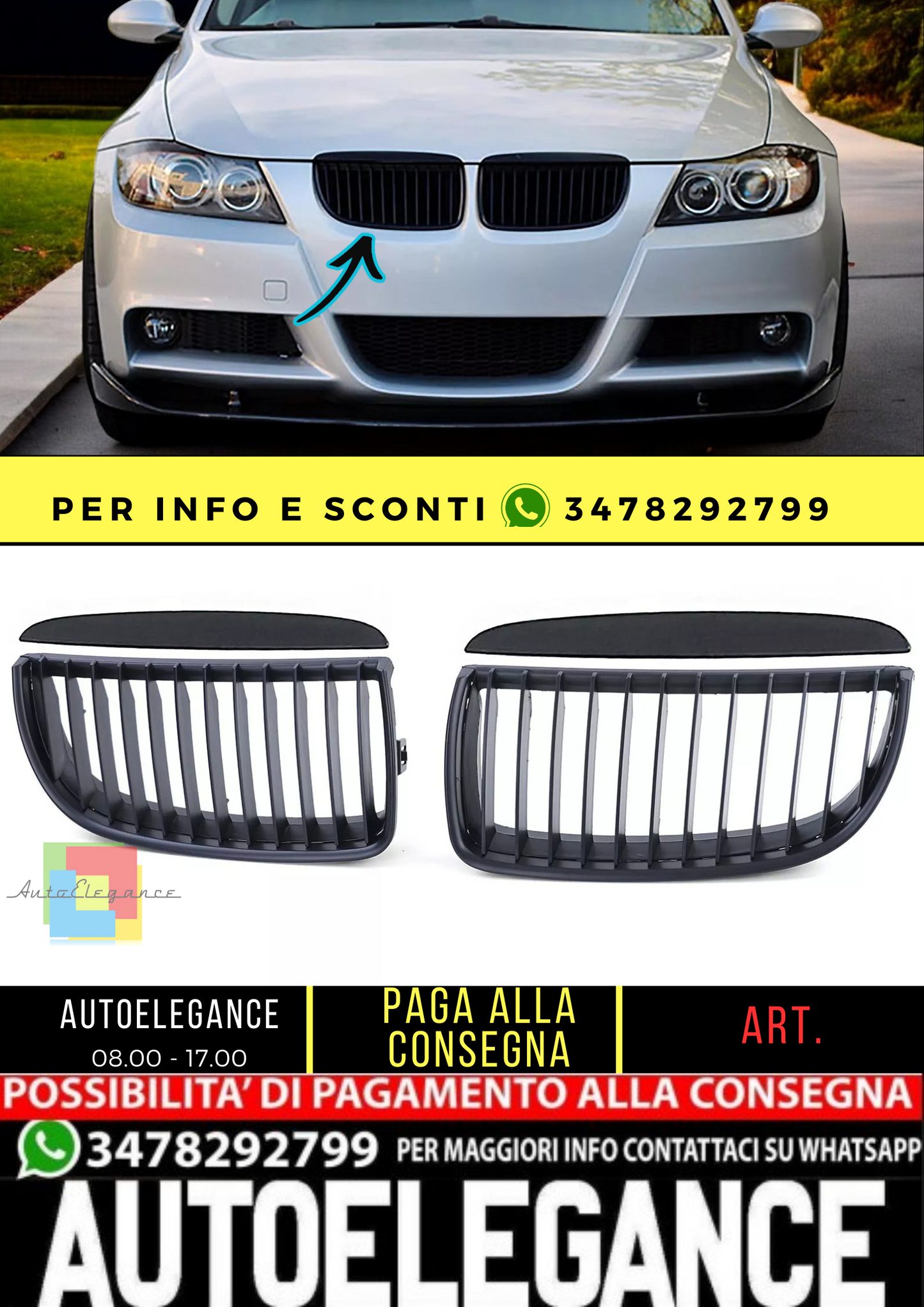 🔥Griglia del radiatore sportiva performance nera opaca per BMW Serie 3 E90 E91 05-08🔥