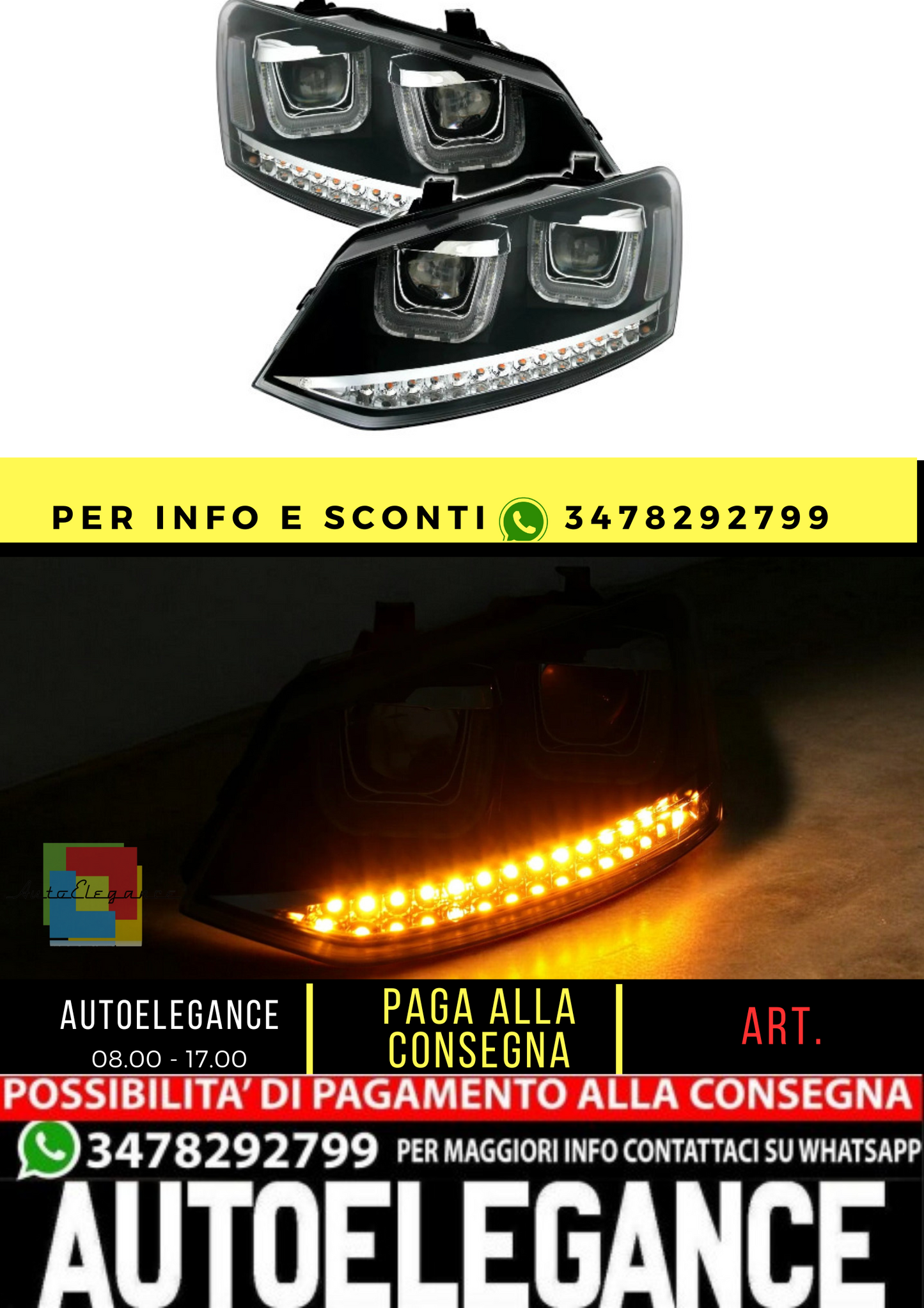 🔥Set fari indicatori LED per VW Polo 6R U-Tube luce di marcia diurna look nero🔥