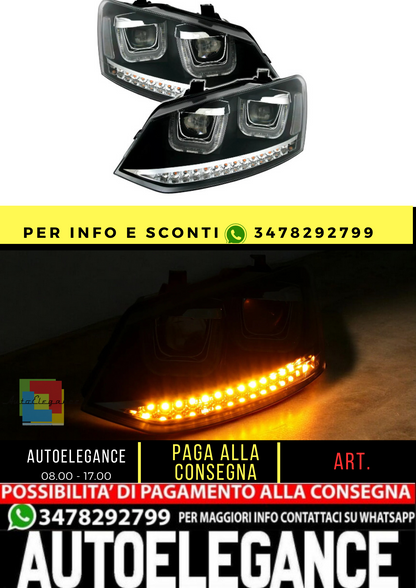 🔥Set fari indicatori LED per VW Polo 6R U-Tube luce di marcia diurna look nero🔥