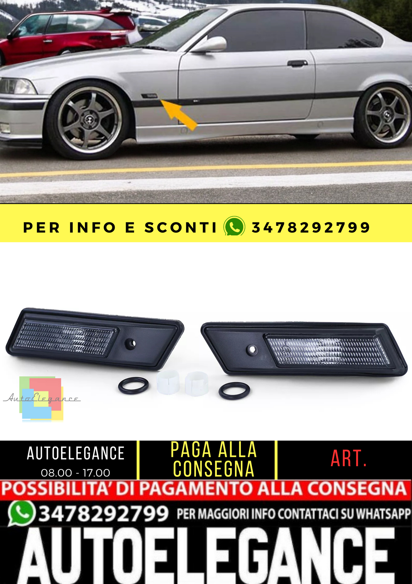 🔥Coppia frecce laterali fumé nere per BMW Serie 3 E36 90-96 + Serie 5 E34 88-95🔥