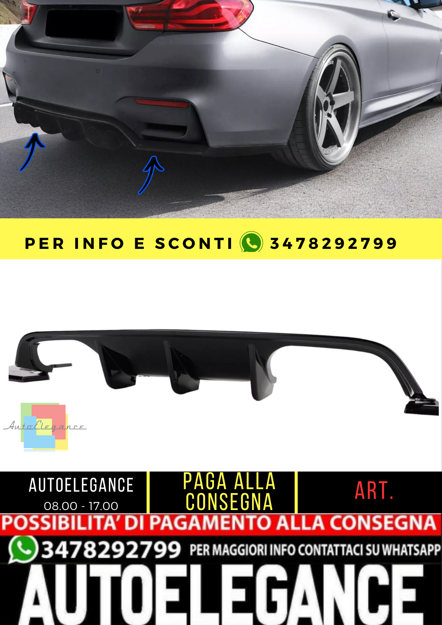 🔥Diffusore posteriore sportivo Performance nero lucido per BMW M3 F80 M4 F82 🔥