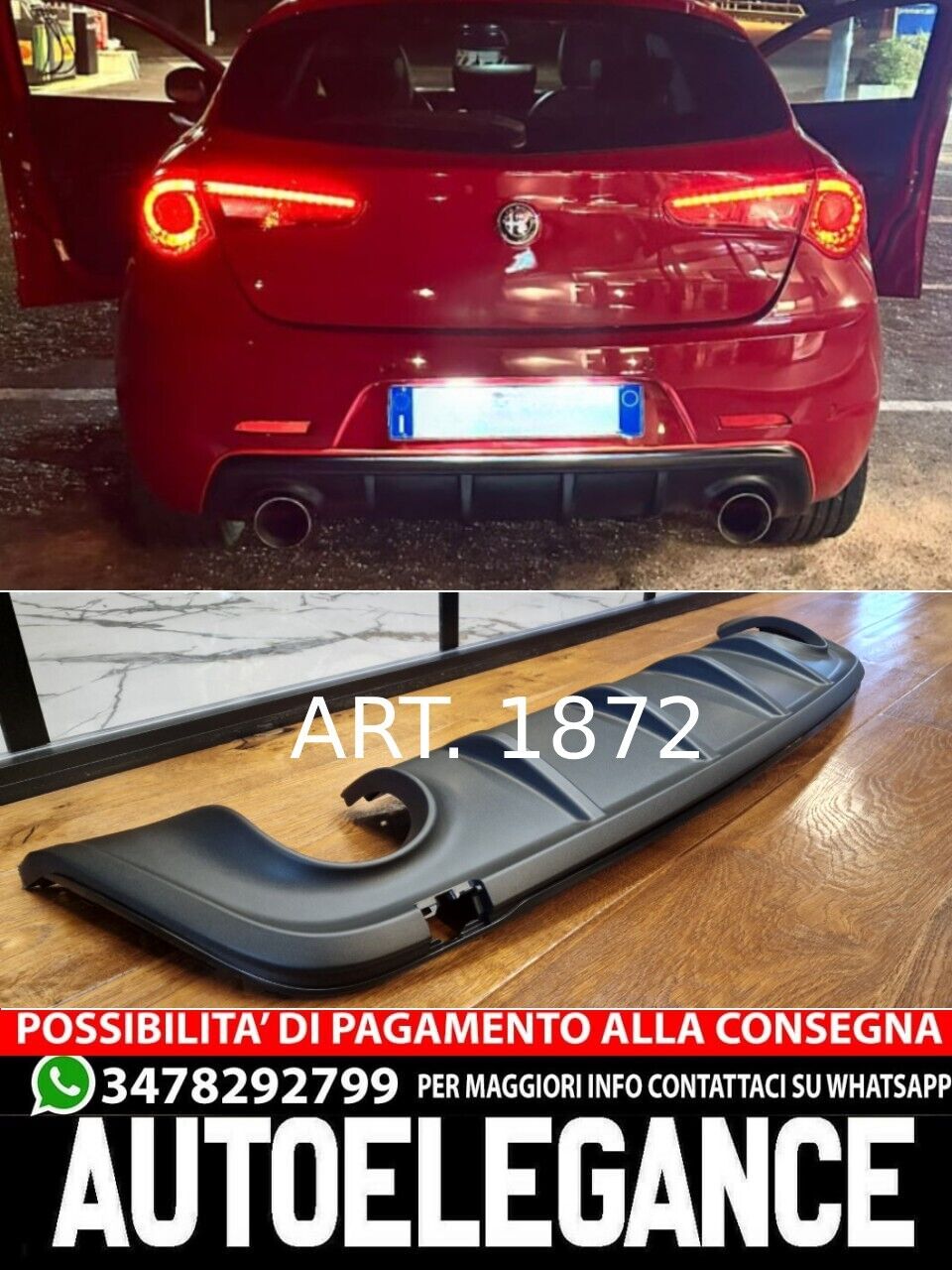 DIFFUSORE ADATTO PER ALFA ROMEO GIULIETTA 1+1 LOOK OPACO DESIGN SPORTIVO (promo)